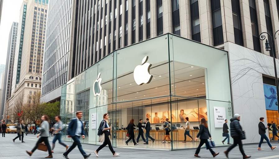 Apple DEI backlash scene outside modern Apple Store.