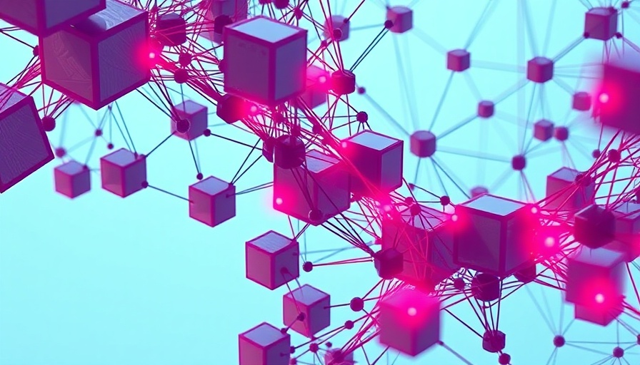 Agentic AI network of interconnected cubes on a blue background.