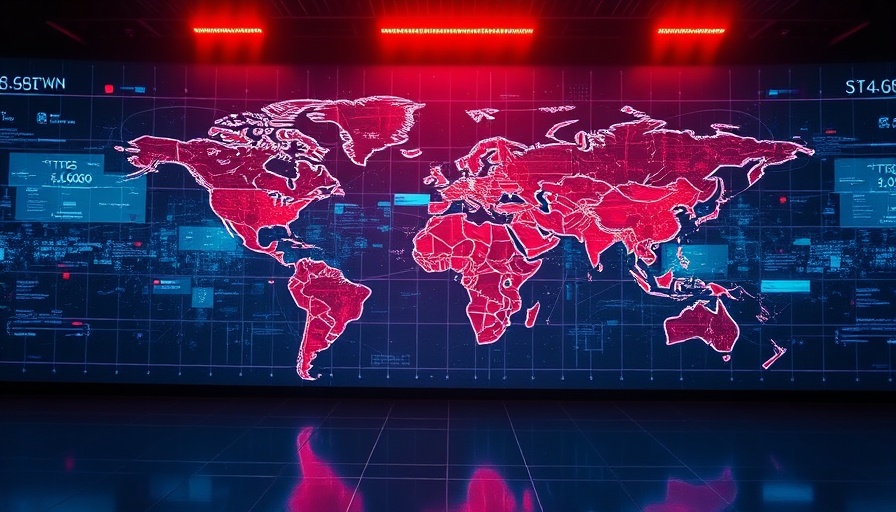 Futuristic digital map with graphic overlays and grid lines