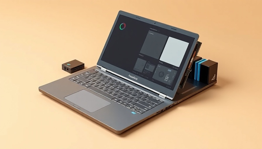 Framework Laptop 13 open with colorful upgrade modules, beige backdrop.