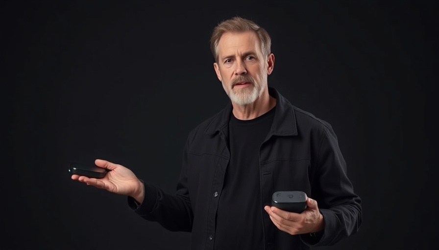 Mature man presenting electronics, discussing Nvidia first-mover disadvantage.