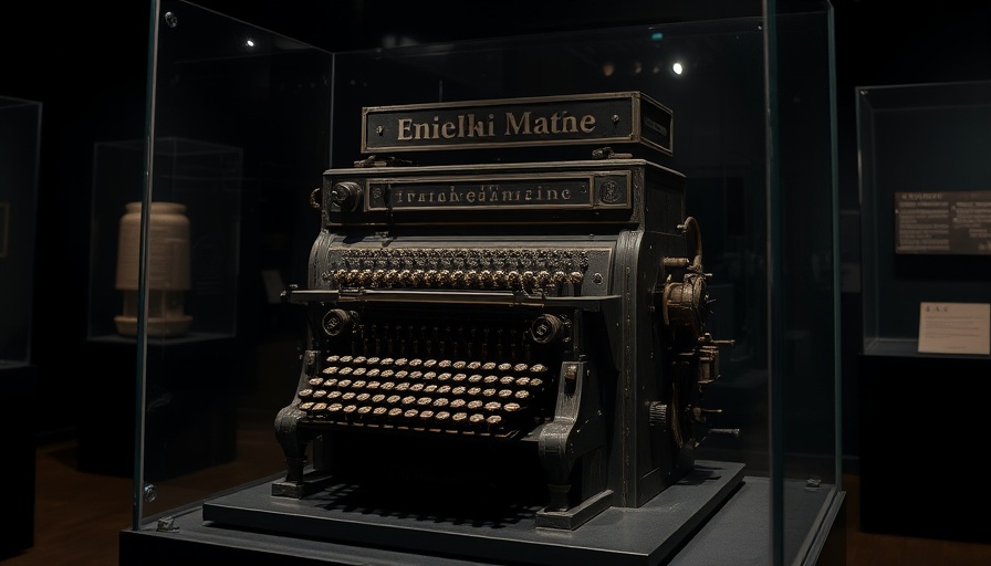Historic enigma machine displayed in glass case, agentic ai inspiration