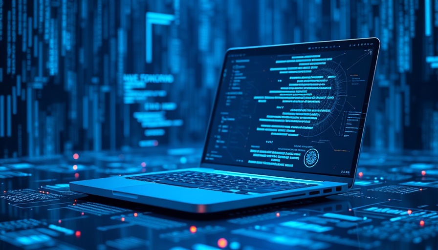 Futuristic laptop with agentic AI digital overlay in blue tones