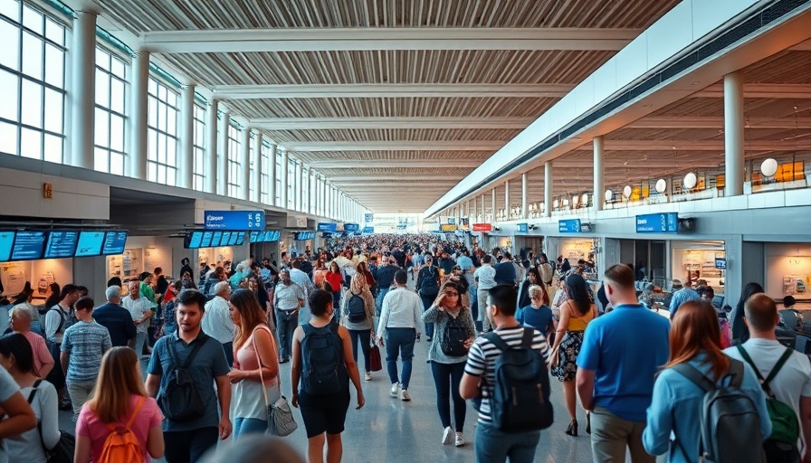 Busy airport terminal showcasing travel activity.