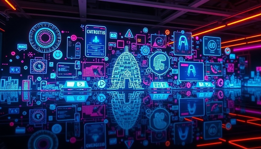 Collage of futuristic AI technologies, vibrant digital style.