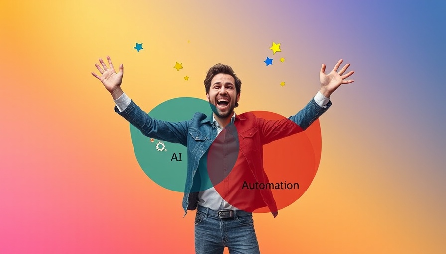 Joyful man in AI and Automation Venn diagram with colorful background.