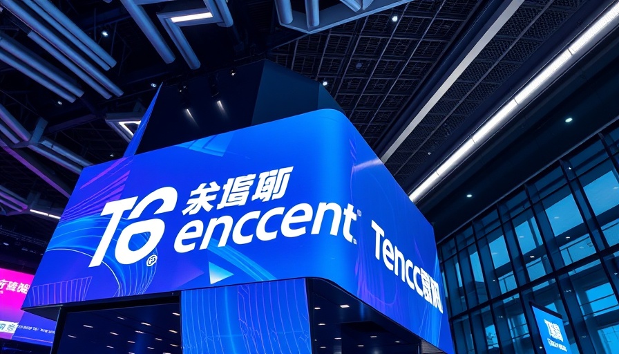 Tencent intro of fast new AI model, modern tech setting, illuminated logo.