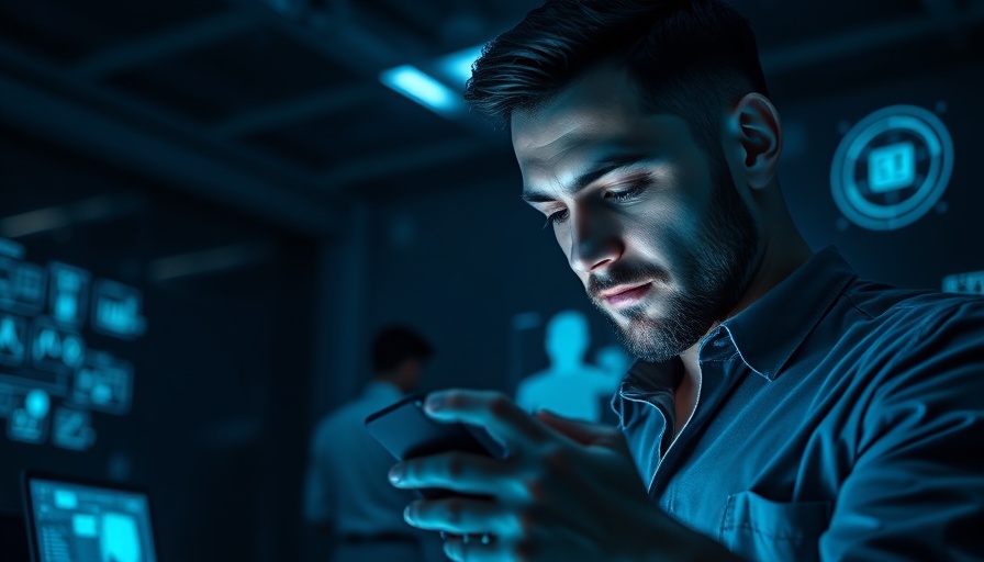 Man engaged with smartphone in digital interface, trending AI news.
