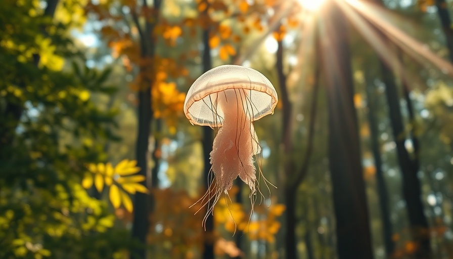 Surreal jellyfish in a forest, Sora AI Generator Launch in EU, soft sunlight filtering.