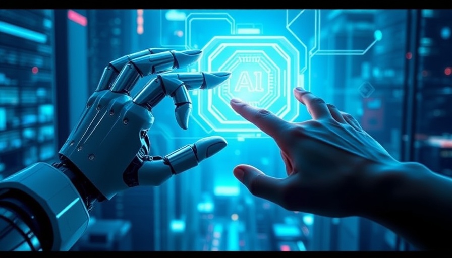 Agentic AI interaction between robotic and human hands with AI chip.