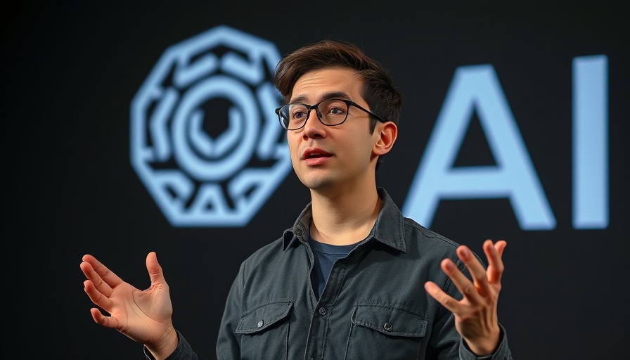 Speaker at OpenAI GPT-4.5 release event with logo backdrop.