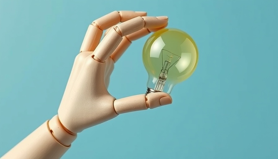 Wooden hand holding lemon lightbulb on blue background