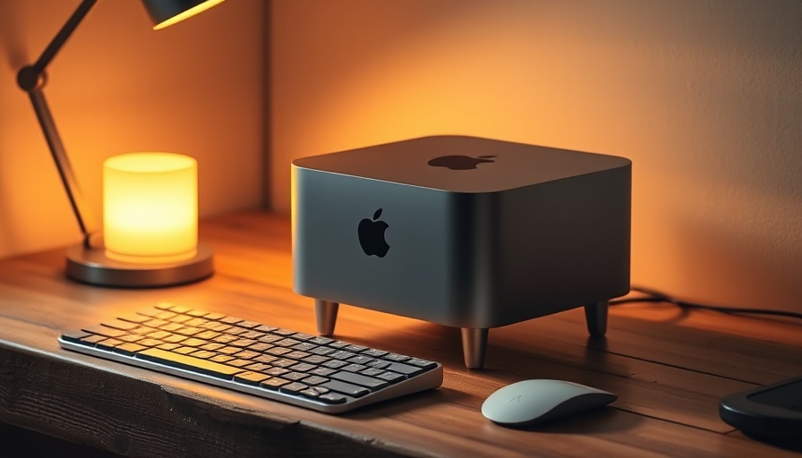 Mac Mini setup on rustic desk for Microsoft AI Copilot app for macOS.