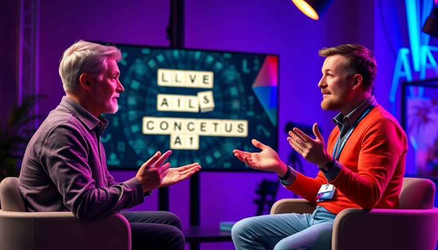 Discussion on AI agents with speakers and Scrabble tiles on screen.