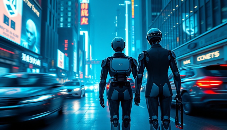 AI agents in crypto depicted as futuristic humanoids in a vibrant cityscape.
