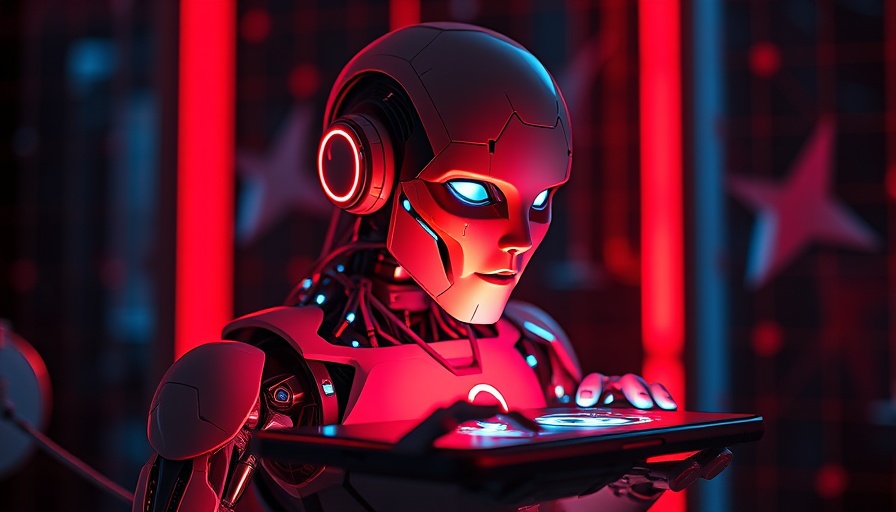 Agentic AI humanoid emerging from smartphone, neon digital design