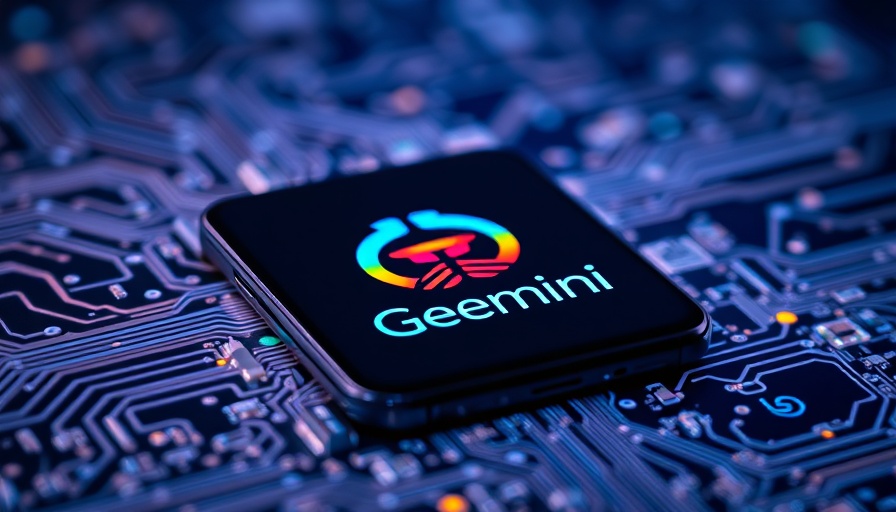 Display with 'Gemini' logo against a digital circuit backdrop.