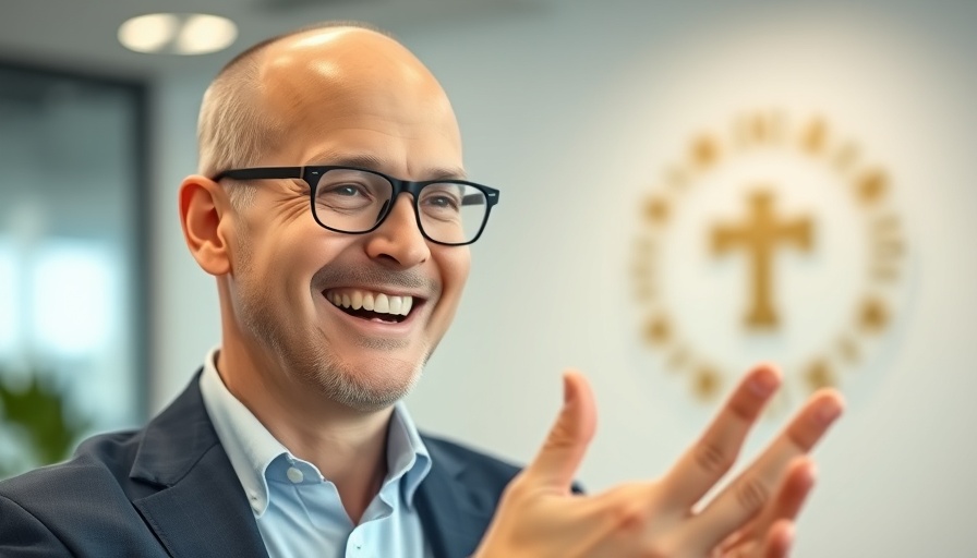 Smiling man gesturing in office, symbolizing AI agents replacing knowledge work.