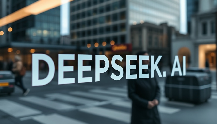Text on glass reading DEEPSEEK AI with city reflection, DeepSeek profit margin context.