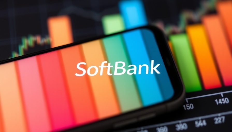 SoftBank AI investment concept with logo and bar graph.
