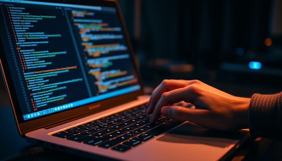Vibe Coding session with hands typing on laptop in low light.