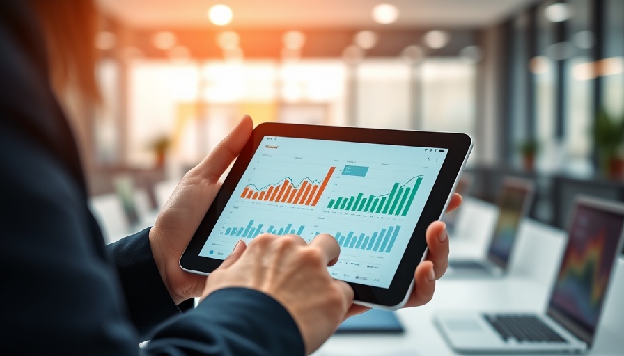 Tablet showing financial data and graphs, highlighting investment trends.