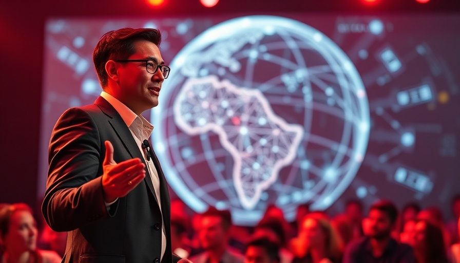 Businessman discusses AI news with digital globe backdrop