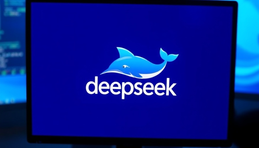 Nvidia DeepSeek logo on blue screen, close-up view.