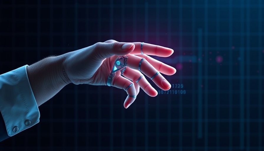 Claude AI concept: human touches digital hand in sci-fi scene.