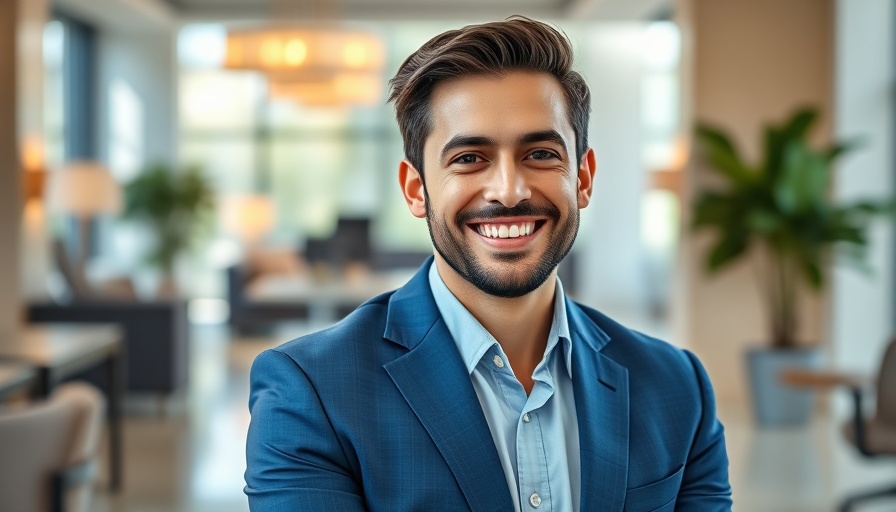 AI startups funding professional man smiling in office.