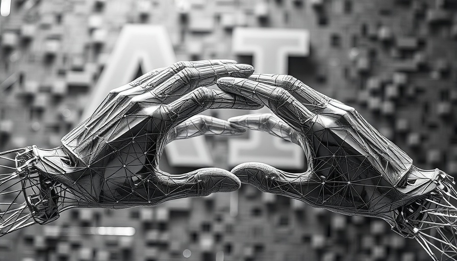 Wireframe hands with abstract AI letters showcasing digital impact.