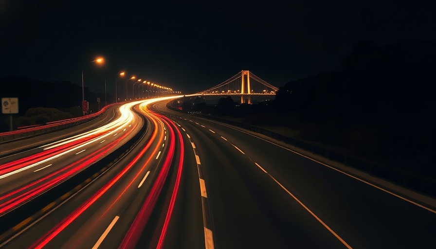 Dynamic highway light trails at night, efficiently handling vector data for agentic AI.