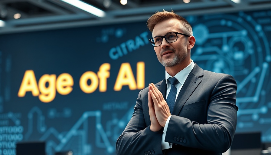 Businessman presenting on Microsoft AI, 'Age of AI' text in background.