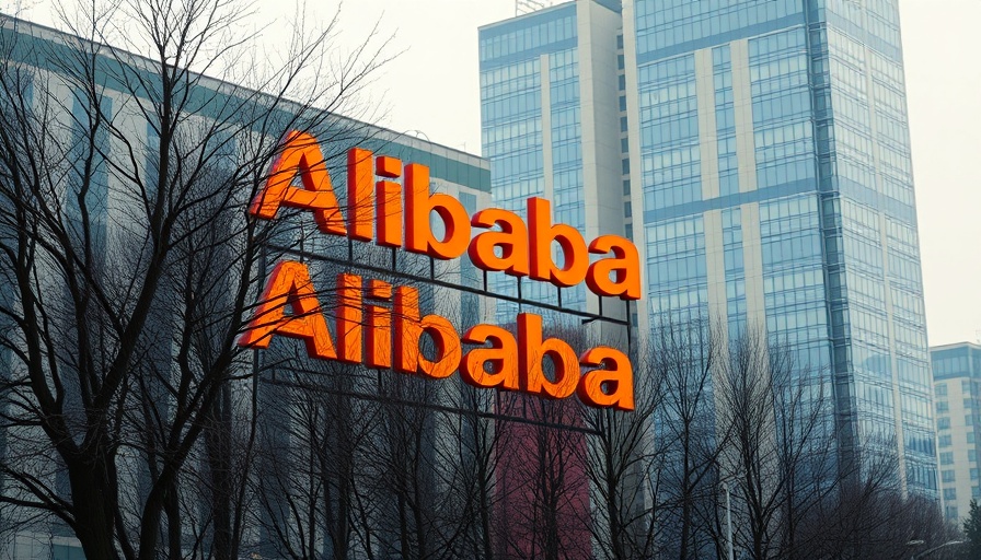 Outdoor view of large orange Alibaba sign.