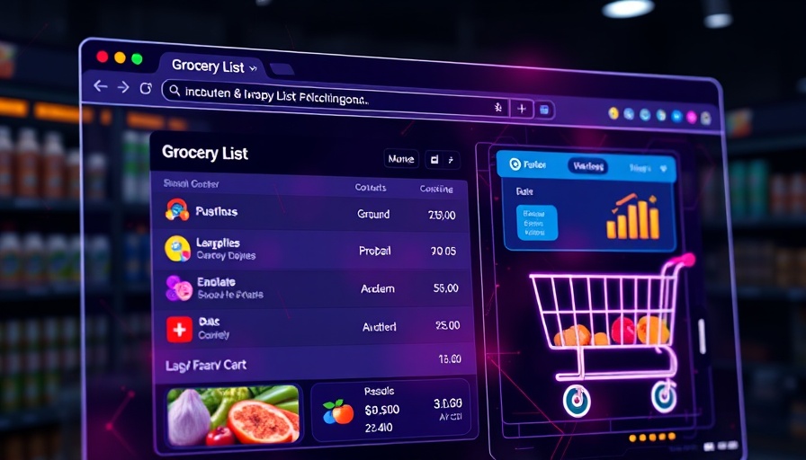 Opera browser AI agent displays grocery list and cart in digital interface.