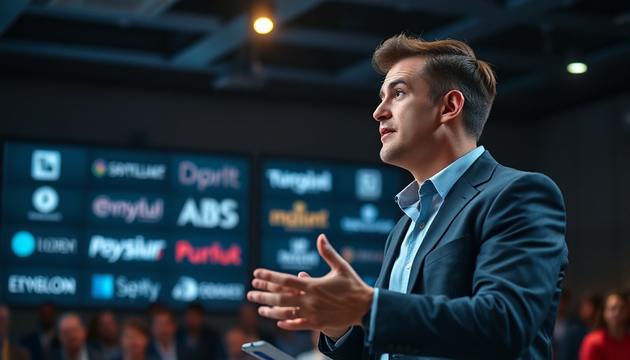Man presenting in front of tech company logos at a U.S.-China tech race event.