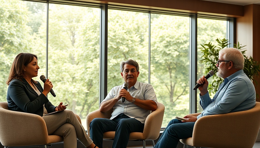 AI news discussion at a conference with three speakers indoors