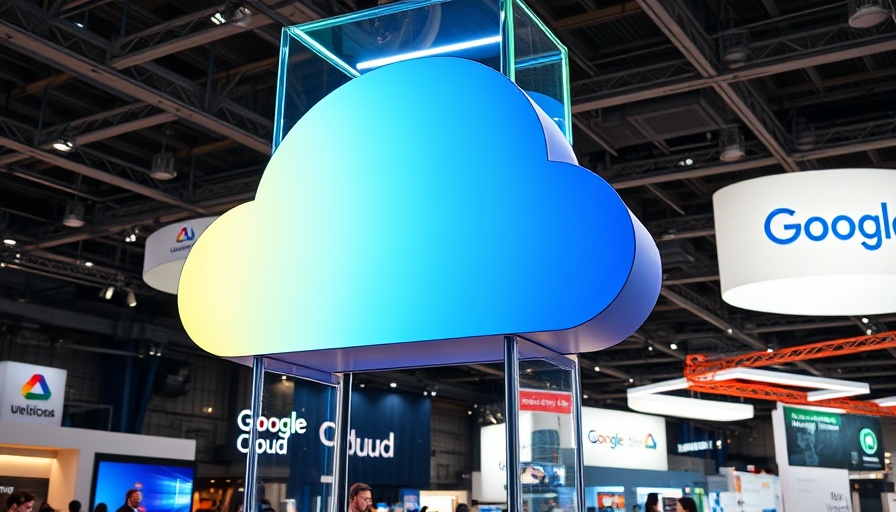 Google Cloud logo at tech conference highlighting AI healthcare solutions.