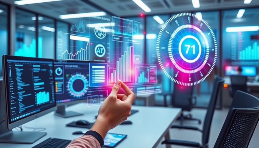 Futuristic workspace with AI holograms in dynamic flow.