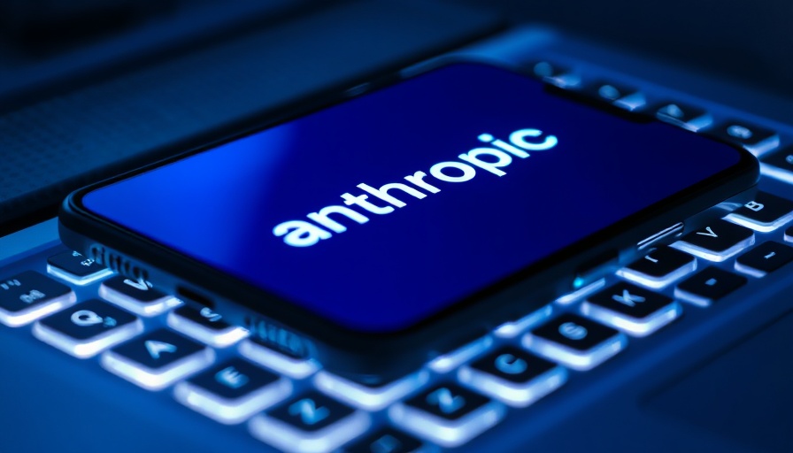 Anthropic logo displayed on smartphone over keyboard associated with Claude AI.