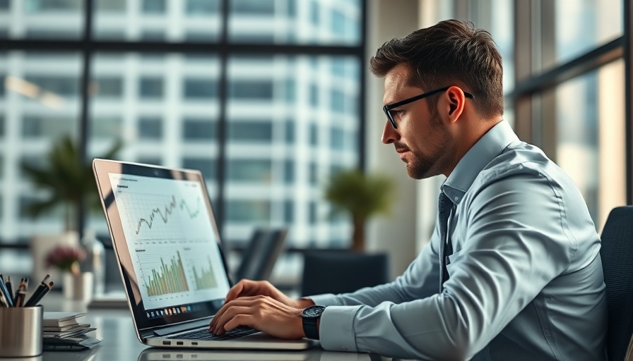 Businessman analyzing stock graphs on laptop, trending AI news