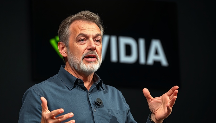 Man presenting in front of NVIDIA logo, discussing.