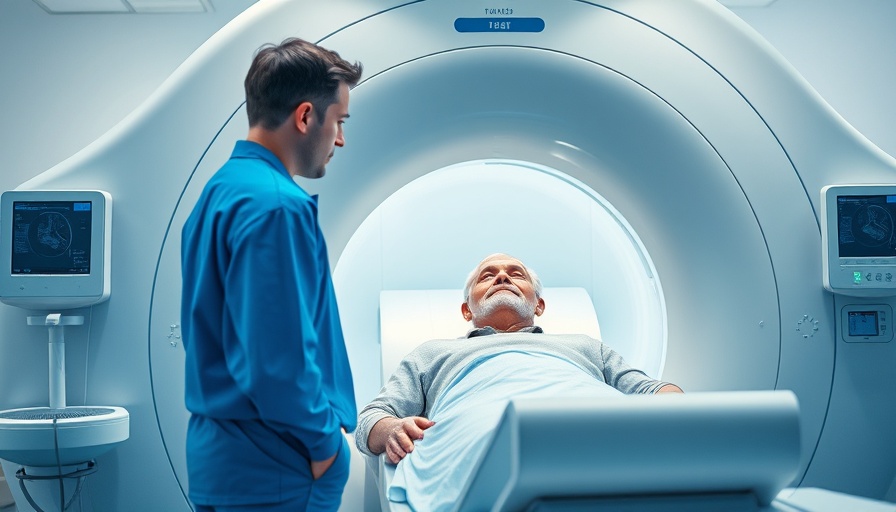 Advanced radiology setup with MRI scanner in action, emphasizing cloud-based AI radiology solution.