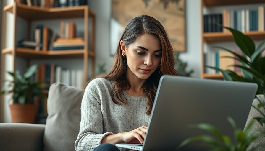 Woman analyzing stocks on laptop in cozy living room - better AI stock IonQ vs Nvidia.