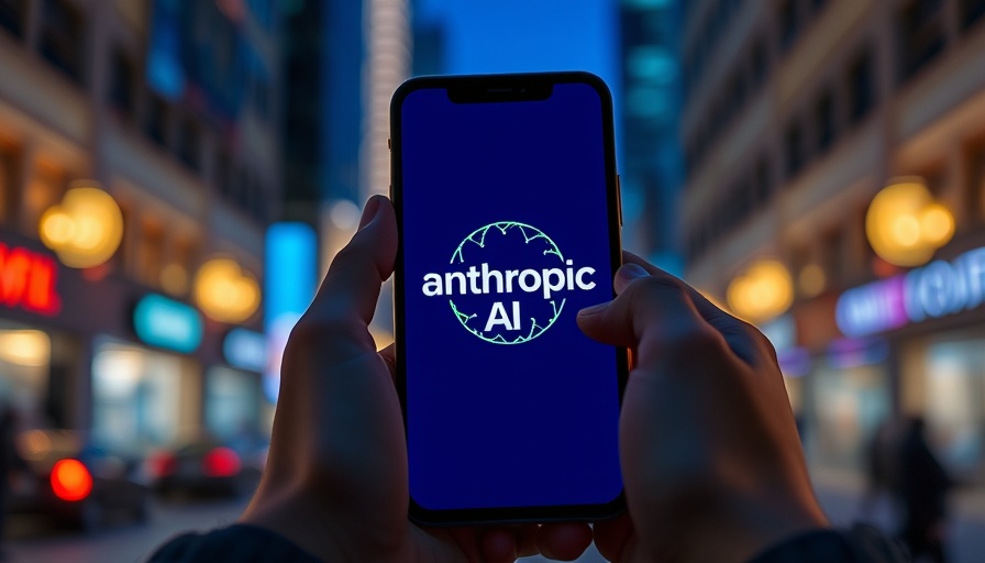 Anthropic AI valuation concept with phone and blue lights.