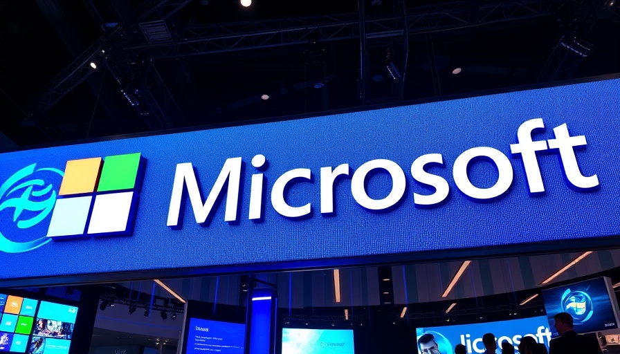 Microsoft logo on digital display at tech exhibit, AI news