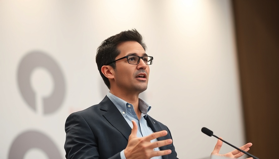 Professional speaker at AI startup event on stage.
