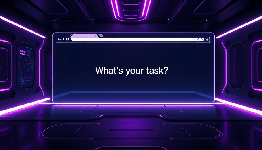 Futuristic browser interface with agentic AI prompt.