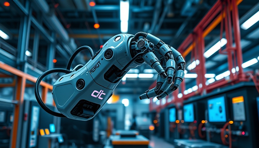 Futuristic robotic arm in high-tech factory, related to agentic AI.