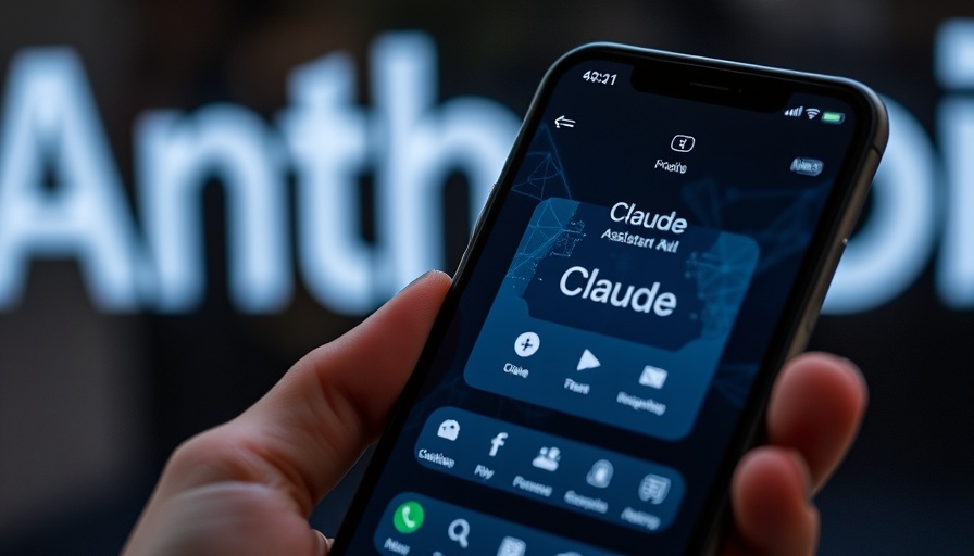 Claude AI app on smartphone with Anthropic logo in background.